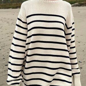 Brandy Melville Brianna Thin Stripe Sweater Cream Navy Black Cotton One Size